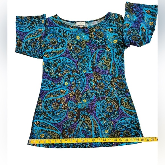 Jon Den Vibrant Paisley Blouse Womens Small Blue & Purple 3/4 Bell Sleeve Lovely - Picture 6 of 16